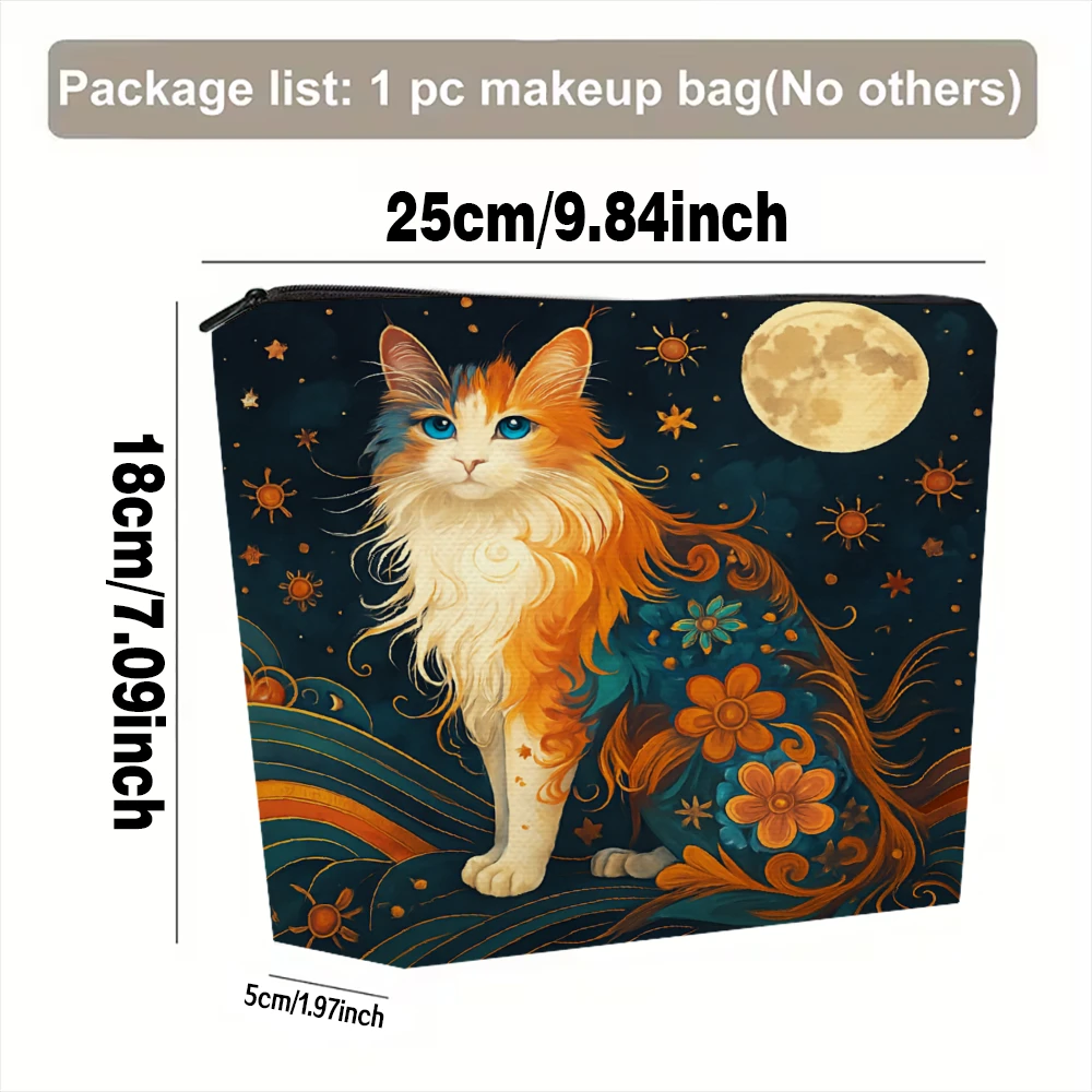 Cat Moon Stars Flowers Night Makeup Bags for Girls Cosmetic Pouch Toiletry Bag Pencil Case Travel Storage