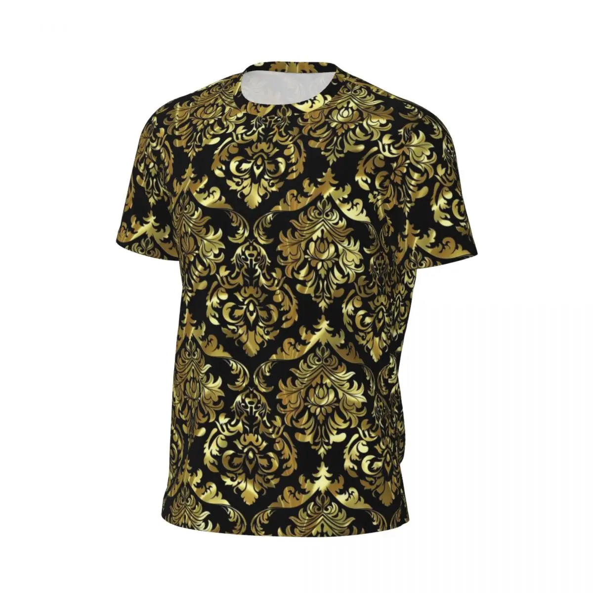 Gym T-Shirt For Man Baroque Floral T-Shirts Trending Black And Gold Summer Tees O Neck Y2K Funny Design Clothing Gift