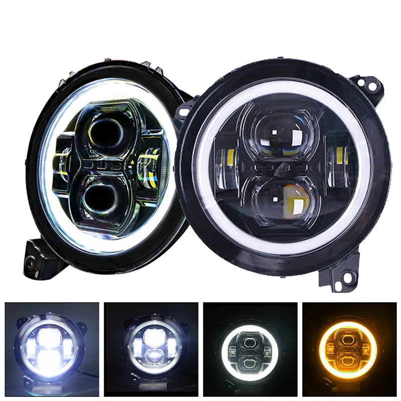 

Round LED 9inch Headlight with white halo hi-low beam and JL Sport connector plug in play For Jeep Wrangler JL 2018 2019