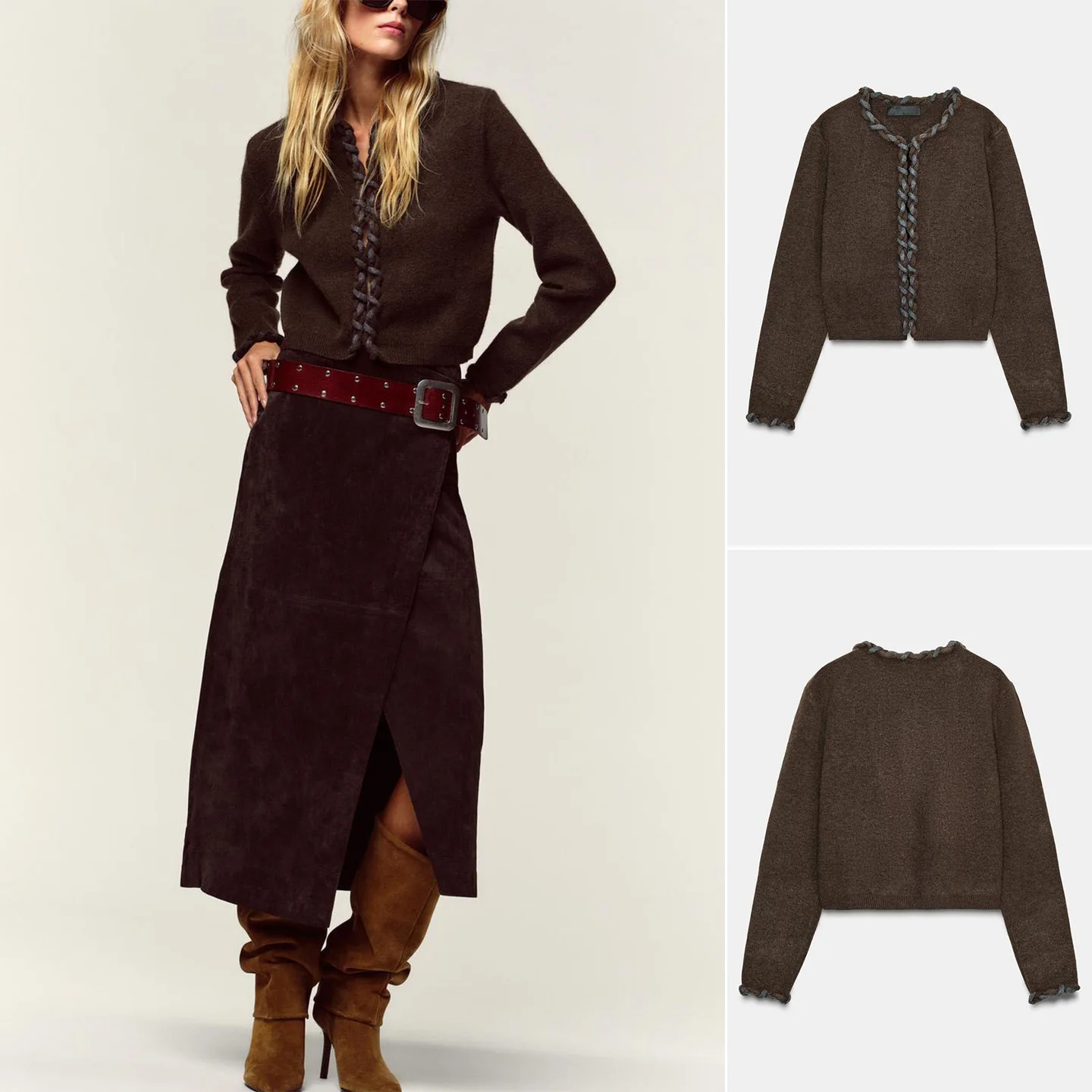 

Женская трикотажная куртка Lazy Sle круглая Ne Long Sve Interwoven Layer ort Верхняя одежда French Sle Loose Fit Casual Polye...