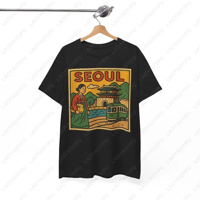 Seoul-Korea-Comic-TShirt-Unisex-Retro-Style-Vintage-City-Skyline-Graphic-Tees-Bold-Asian-Travel-Cotton-Shirt-Gift-Men-Women-Tops