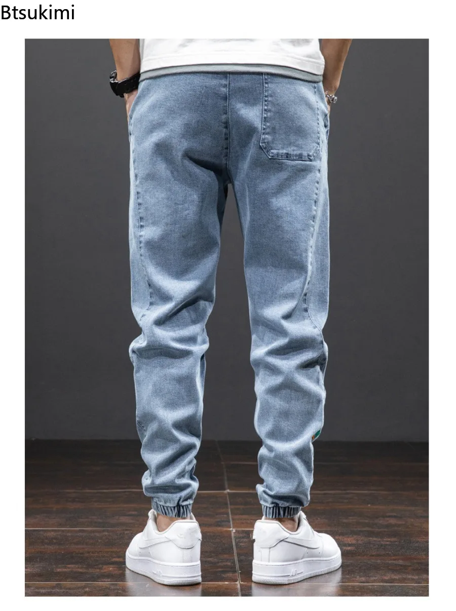 Plus Size 8XL Elastic workwear Jeans Men's Ankle Length Harem Pants Casual Wear-resistant and Fat Added Baggy Denim Trousers Man
