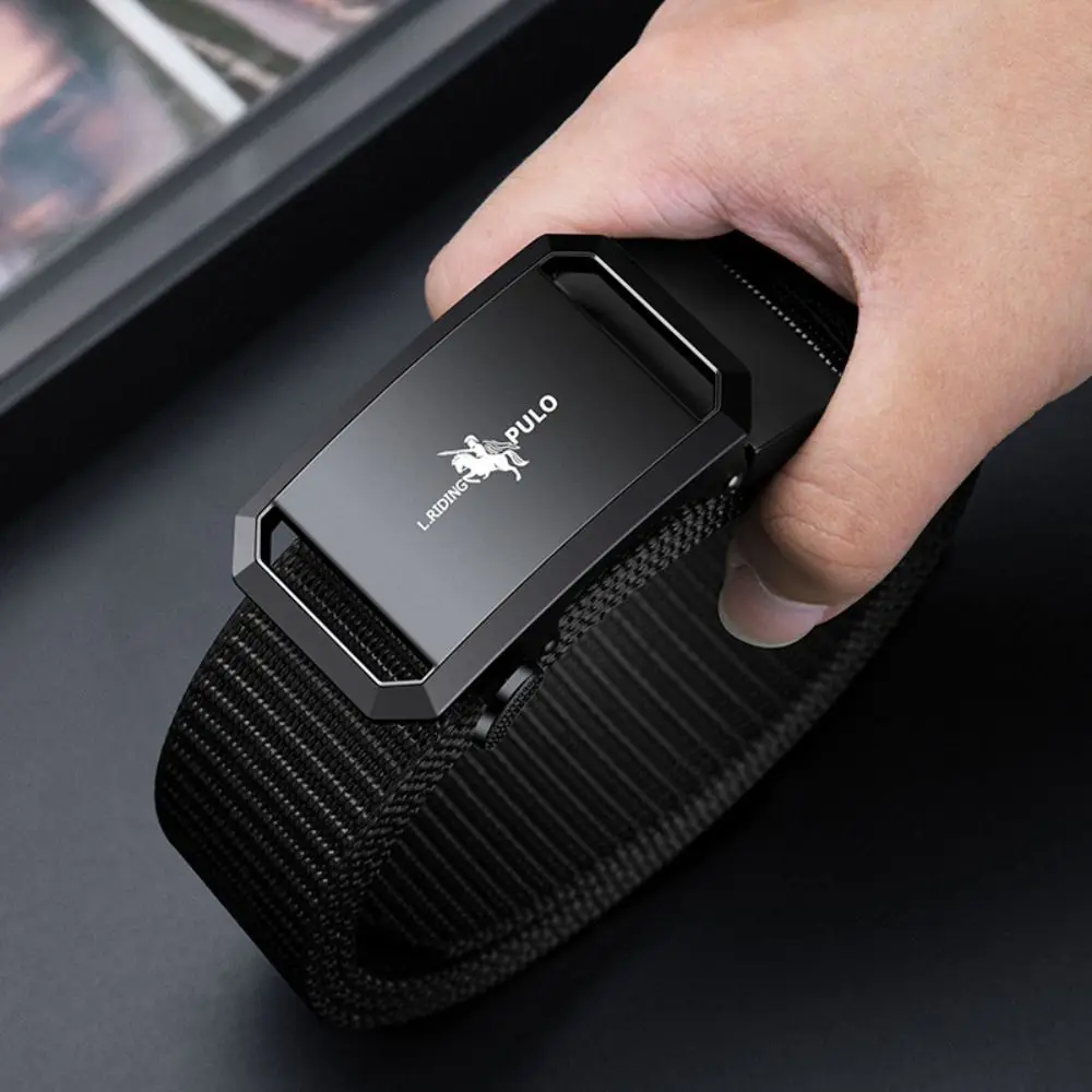 

Ремень брезентовый мужской с автоматической пряжкой, роскошный брендовый Повседневный простой модный пояс для джинсов, черный, 1 шт.