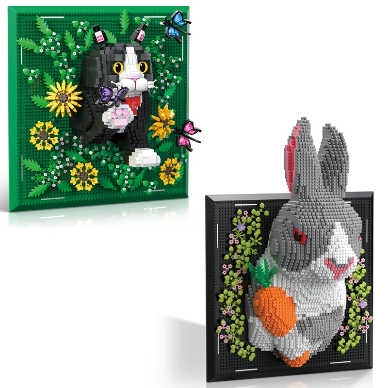 Brinquedos de Blocos de Construção Mini 3D DIY, Modelos de Gato e Coelho, Decoração Criativa para Casa, Presente para Adultos