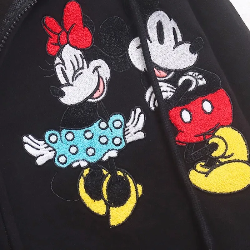 Anime Mickey Minnie Kawaii Embroidery Hooded Sweatshirt Fashion Girl Boy Coat Autumn Winter Oversize Zipper Casual Velvet Jacket