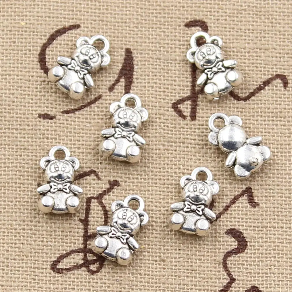50 sztuk Charms Teddy niedźwiedź 11x7mm antyczne srebro kolorowy platerowany wisiorki dokonywanie DIY Handmade tybetański srebrny kolor biżuteria