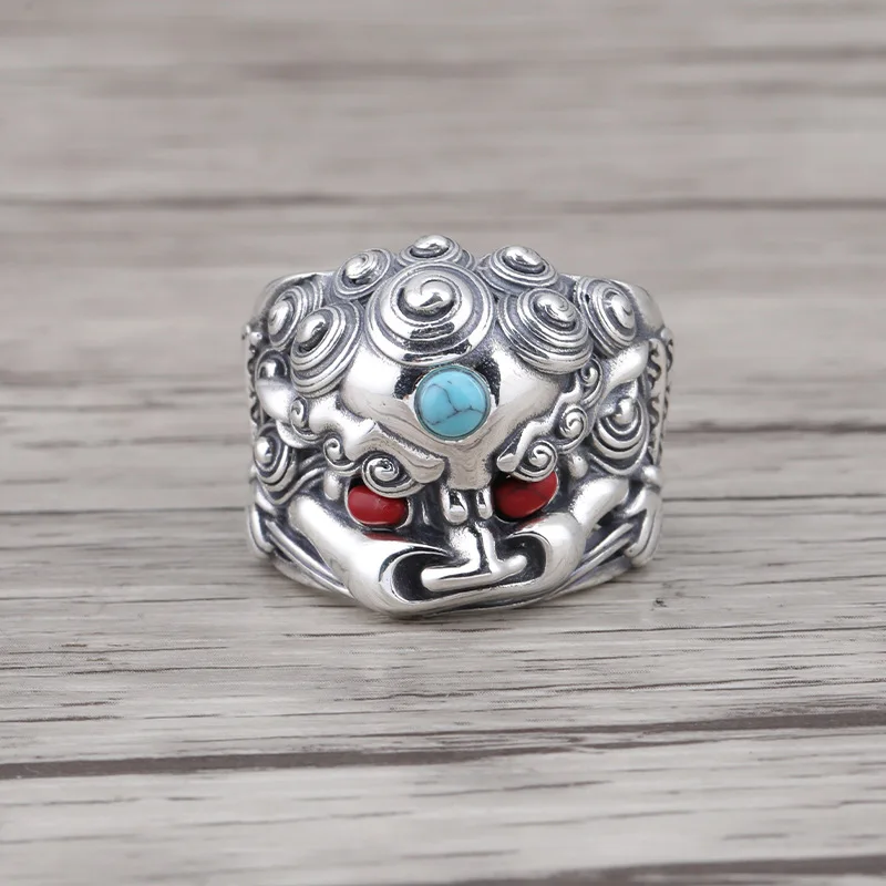 

Chinese Style Lion Awakening Ring Men's Fashion Hip Hop Personality Exaggeration Thai Silver Lion Ring 925 Sterling Silver Men's