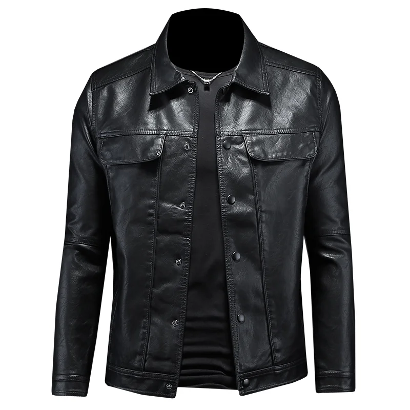 New men\'s leather jacket, men\'s lapel motorcycle leather jacket, high-quality single breasted slim fit fashionable jacket M-5XL