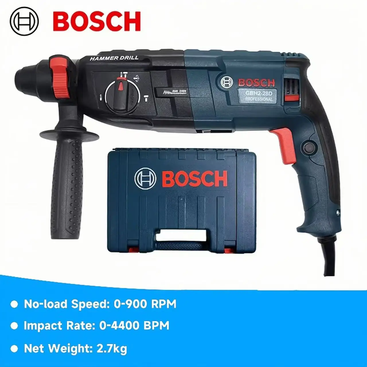 

Bosch gbh2-26d rotary hammer tool and box 810W SDS-Plus system with accessories