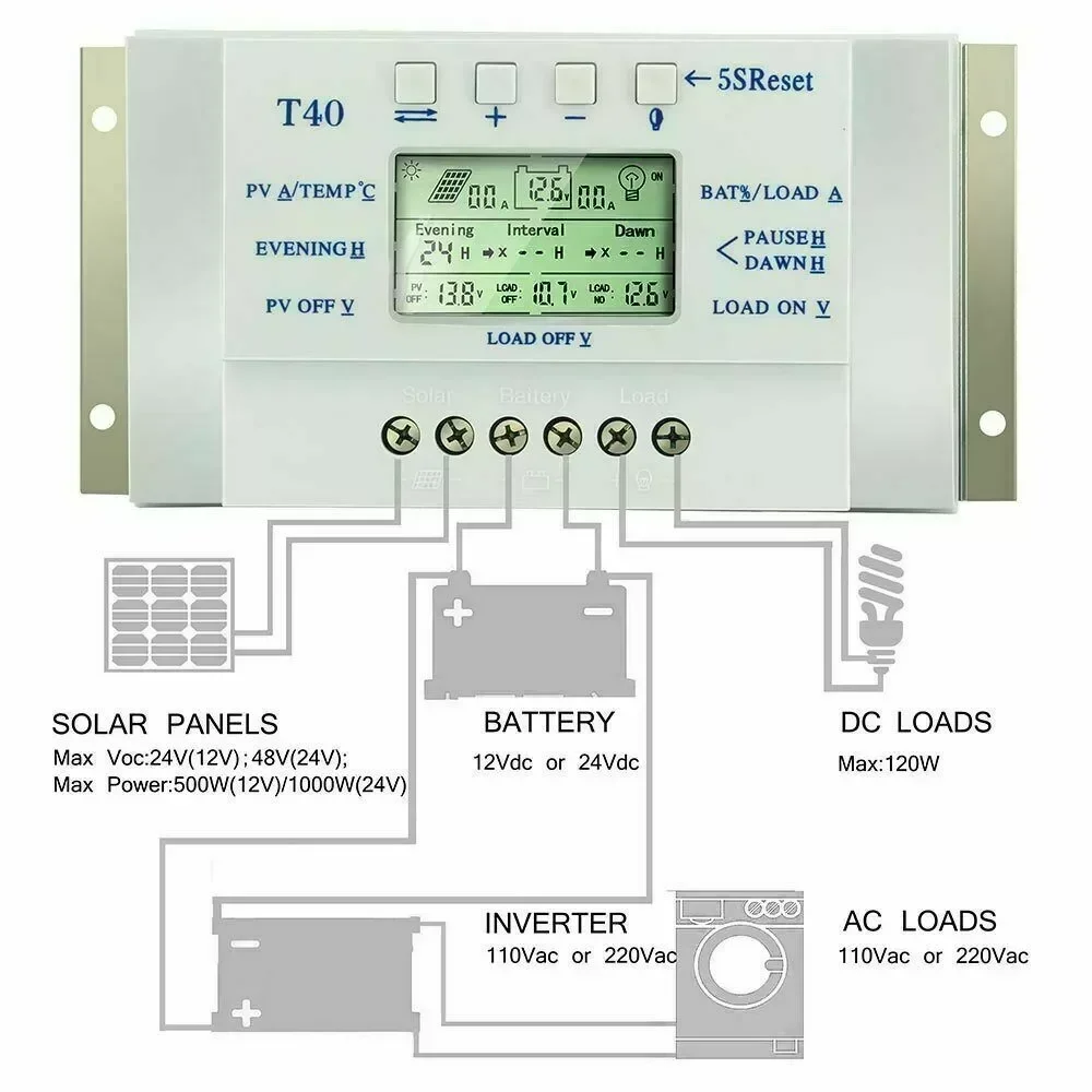 20/30/40 12V/24V LCD MPPT Solar Panel Regulator Charge Controller 3 Timer Solar Panel Stabilizer 16*9.5*5cm Measurement Inspecti