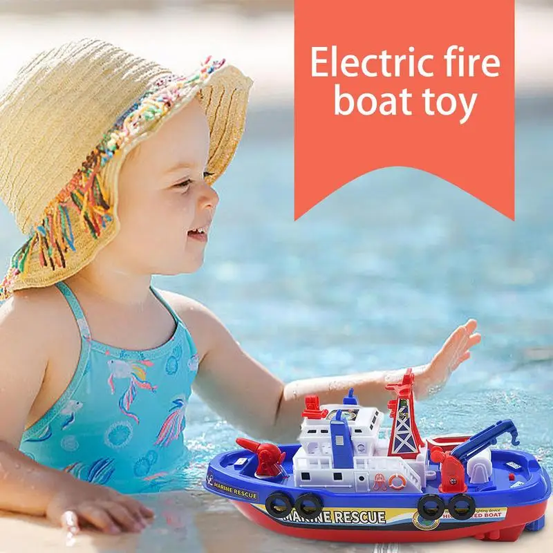 Fire Boat Water Toys Electric Toys Fire Boat Games Battery Operated Ship With Automatic Water Spray Lights & Music For Bathtub