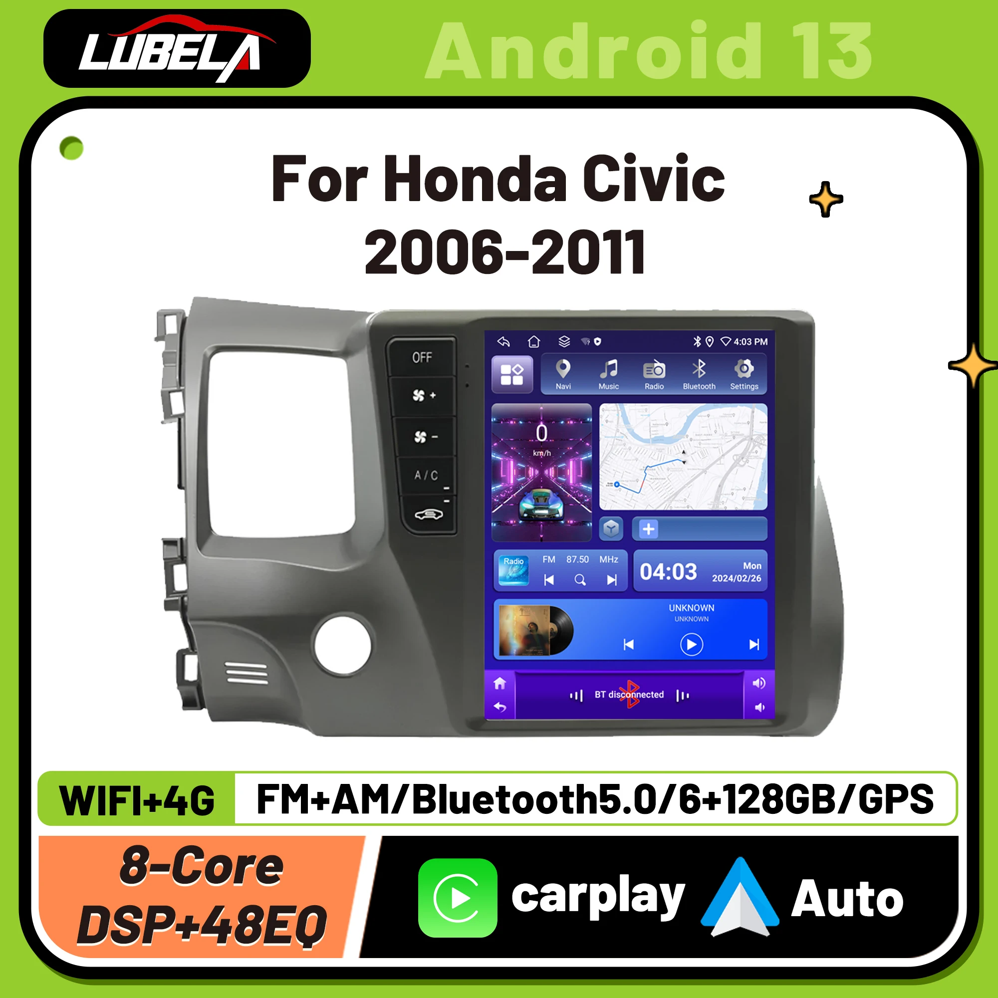 

9.7Inch 4G WIFI DVD Radio 2din Android Carplay Android Auto Voor Honda Civic 2006-2011 Auto Radio Multimedia Speler Navigatie