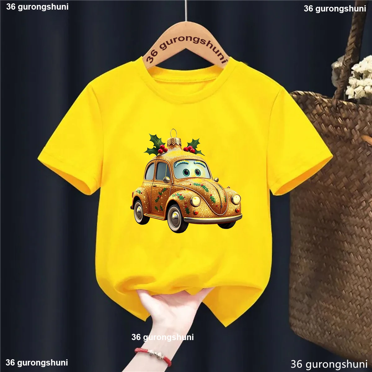 

Hot Sale Xmas Gift T-Shirt For Girls/Boys Christams Car Funny Kids Clothes Harajuku Kawaii Children'S Clothing Solid Tops