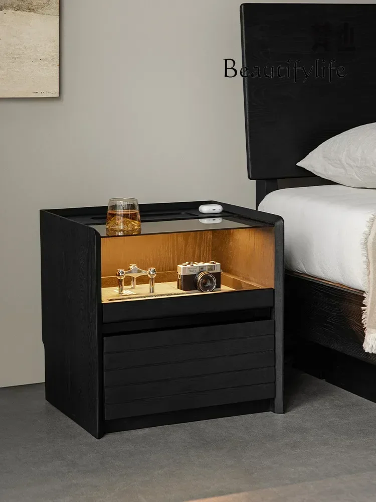 Aa Italian Light Luxury Smart Bedside Table French Retro Domestic Bedroom Bedside Solid Wood Locker