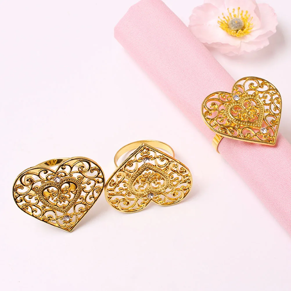

4pcs Heart Buckle Hollow Design Table Napkin Ring For Wedding Valentine Dinner Decorative Serviette Buckle Party Napkin Decor