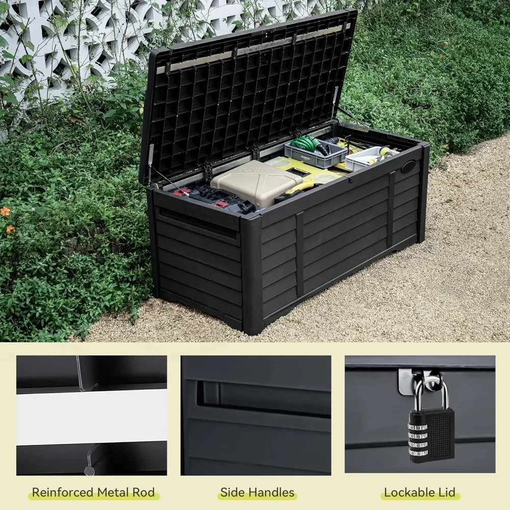 ​​"120 Gallon Outdoor Storage Deck Box - Waterproof Lockable Bench w/ Cushion, Patio & Garden Storage Solution"​