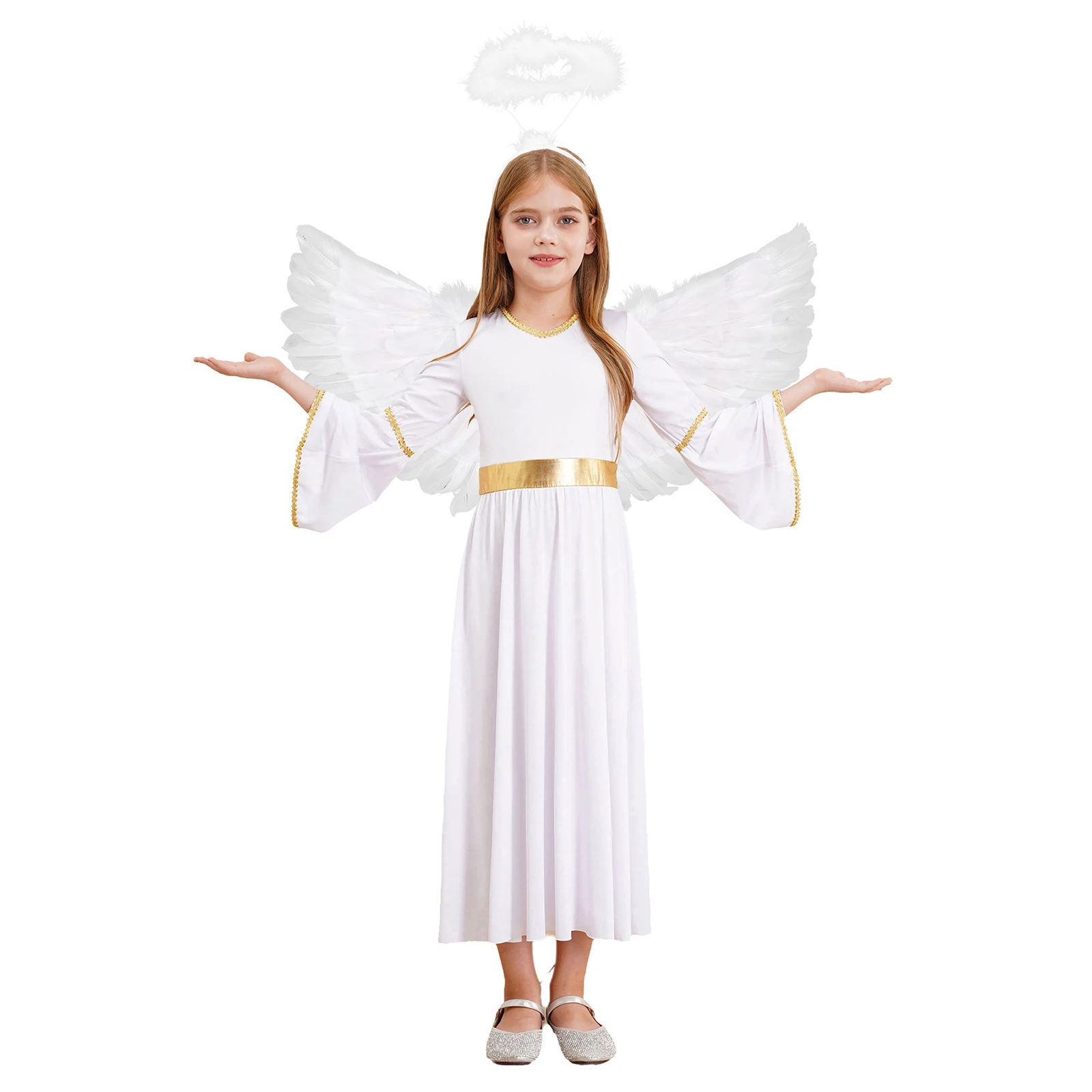 Angel Costume Kids Girls White Greek God Robe Halloween Cosplay Costumes Role Play Carnival Performance Dress with Wings Set