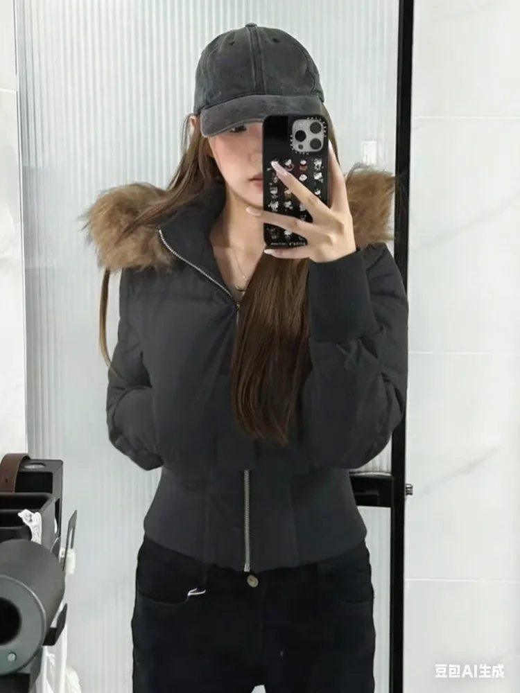 

Куртки-парки женские с воротником из искусственного меха, модные, в американском винтажном стиле, элегантные, теплые, повседневные, на молнии, с лоскутным дизайном, 2026