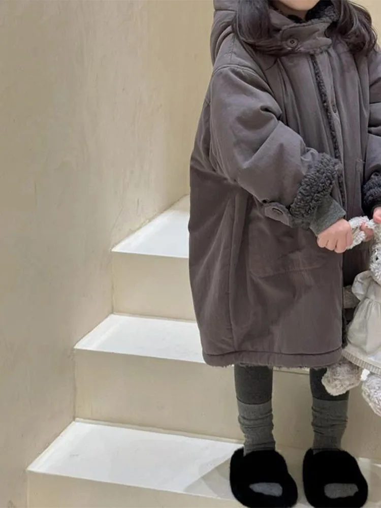 thiened-lamb-velvet-hooded-cotton-jaet-for-girls-children's-winter-clothes-double-sided-wear-medium-length-pure-color
