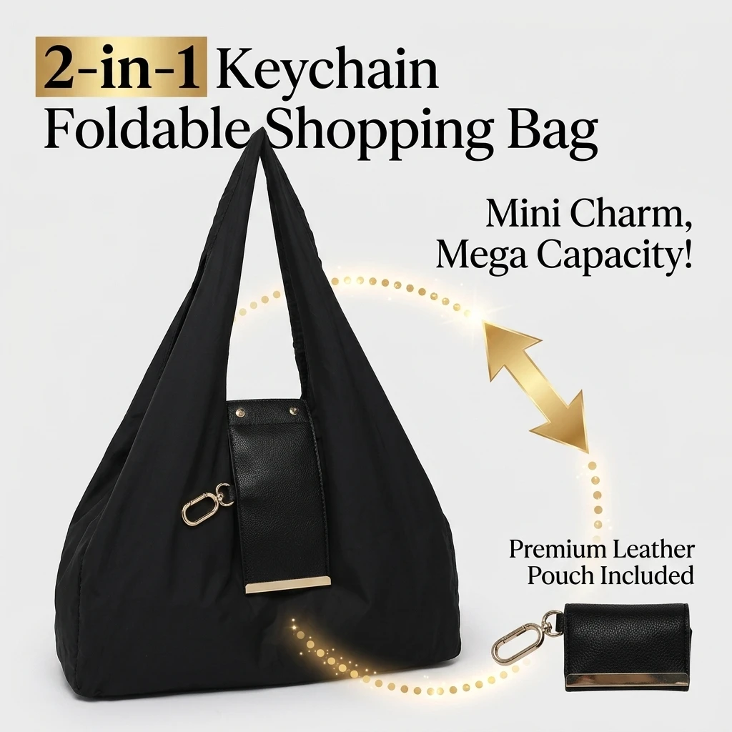 Foldable Shopping Bag Mini Leather Pouch Keychain Large Capacity Eco Friendly Tote Handbag Bag Charm Luxury Grocery Shoulder Bag