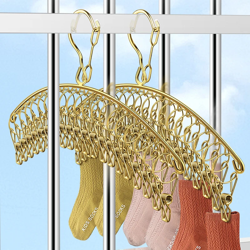 

1pcs Stainless Steel Laundry Drying Rack,Windproof Clothes Hangers with 10/20 Clips for Gloves Bras,Multi-functional Sock Rack