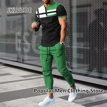 Set da 2 pezzi Completi Pantaloni da uomo Tuta Stampata in 3D Abbigliamento da strada estivo Jogger Abbigliamento sportivo T-shirt a maniche corte + Pantaloni lunghi