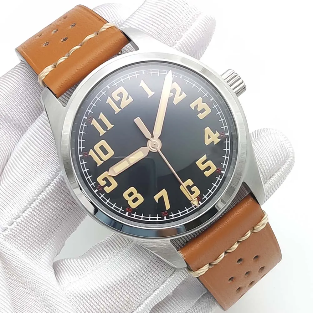 6 Colours Men\'s Automatic Watch Vintage NH35 Movement Steel Case Luminous Waterproof Leather Strap Automatic Mechanical Watch