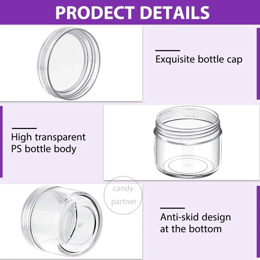 뚜껑이 있는 빈 투명 플라스틱 냄비 항아리, 휴대용 원형 화장품 샘플 용기, 보관용 미니 여행 항아리, 25 개, 5 ml, 10 ml, 15 ml, 20ml