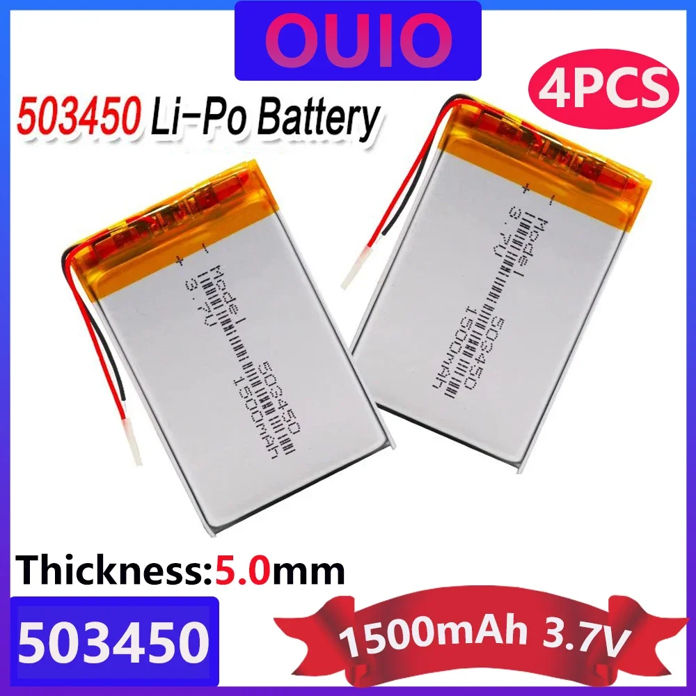 4pcs 1500mAh 523450 503450 3.7V Polymer Lithium Rechargeable Battery Li-ion Battery  For Smart Phone DVD MP3 MP4 Led Lamp