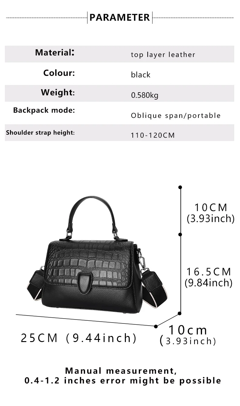 Damenhandtasche aus echtem Rindsleder, Schwarz, Einzelschulter- und Umhängetasche mit Schultergurt, Messenger-Tasche mit Steinmuster – Detail 4