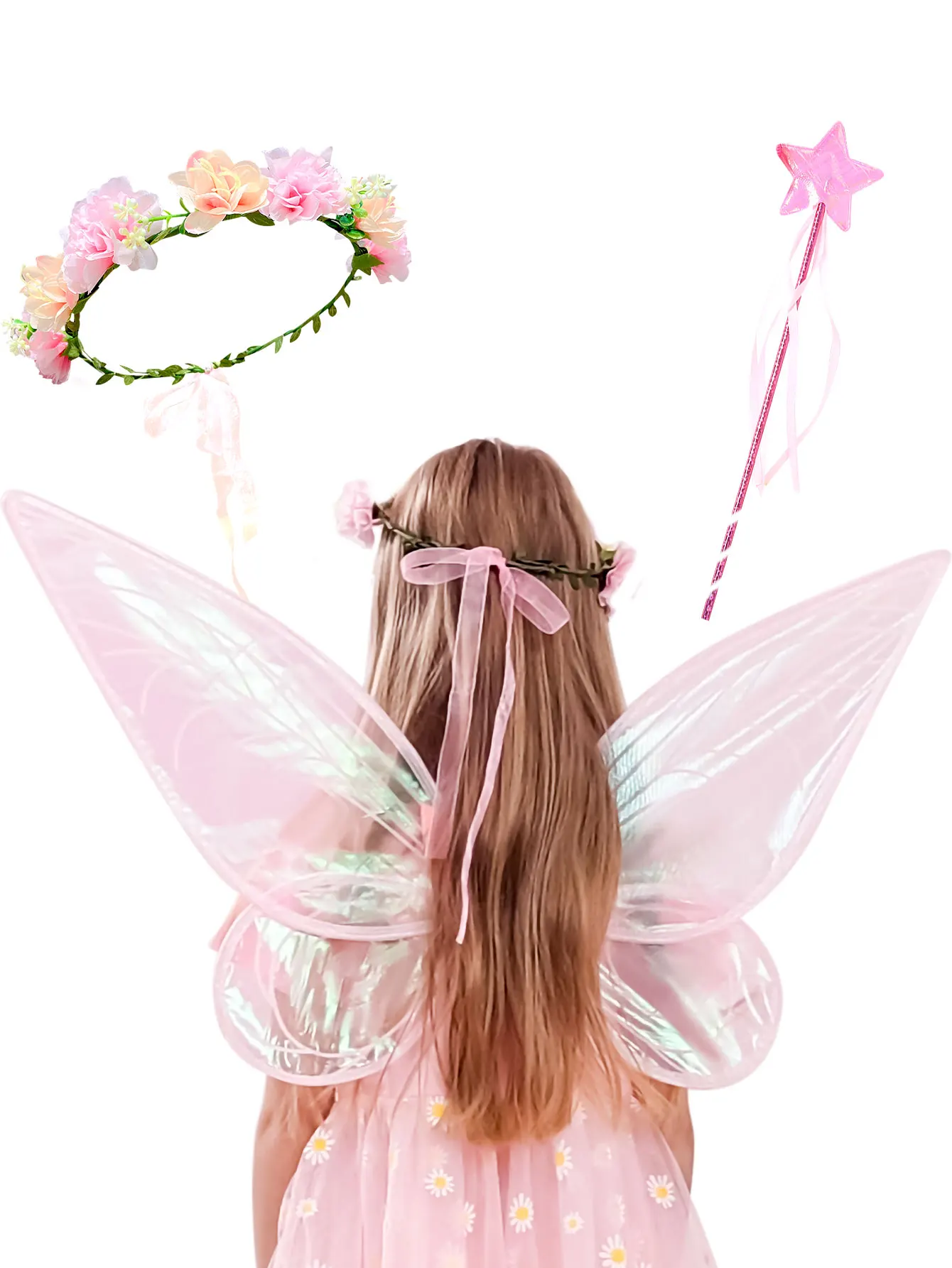 Fairy Party Supplies Fairy Wings For Girls Princess Butterfly Costume Wings Fairy Wand Fairy Floral Headband Crown Fairy Party