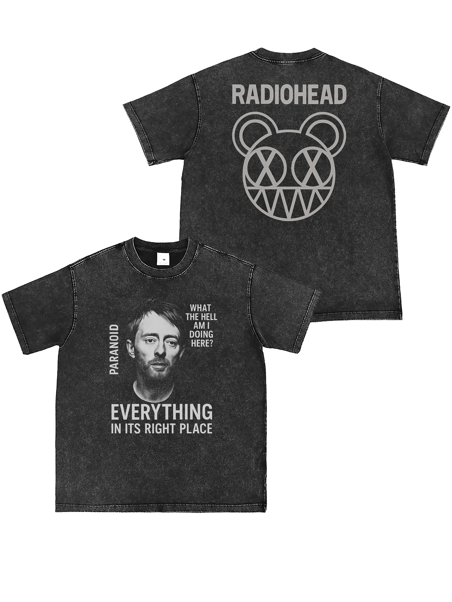 RADIOHEAD Band Digital Direct Spray Washed Vintage Grey American Street Punk Rock Short Sleeve T-Shirt Loose Fit Cotton Youth...