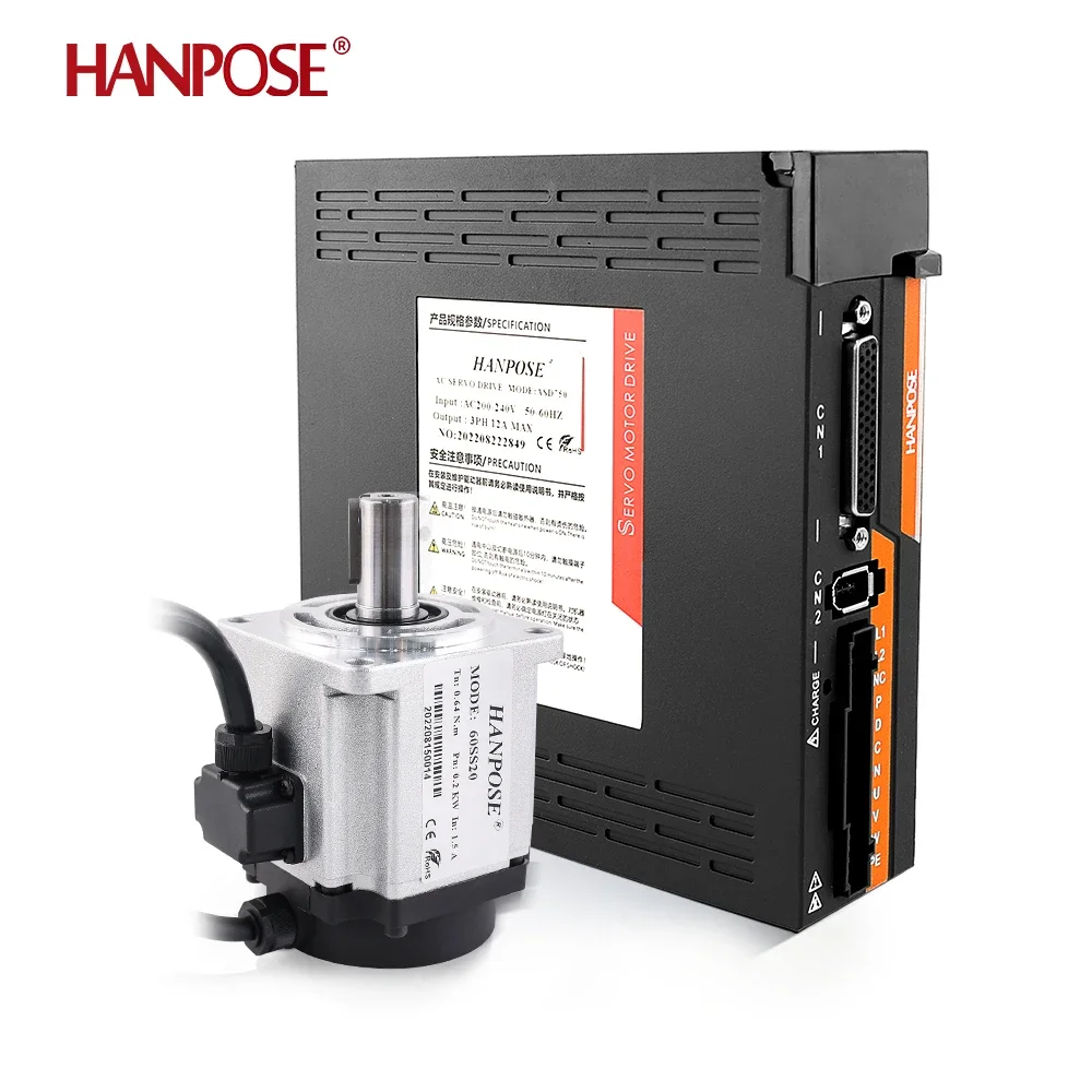 HANPOSE 200W 60SS20 0.64N.m 1.5A 3000-6000rpm 0.2kw Servo motor driver Kit ASD220 220V 3M cable Packing Machine  ac servo motor