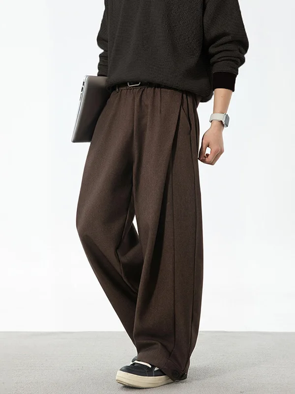 

Casual Trousers Men's Spring Summer New Sle Drapey Versatile Side Split Loose Fit Classic Pattern Polyester Fiber