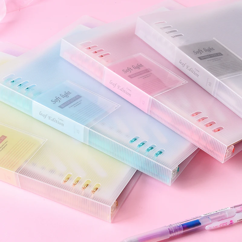 นํากลับมาใช้ใหม่เครื่องเขียน PP Shell หลวม Leaf Book B5 ที่ถอดออกได้ Core Planner 8 แหวนสีนีออน 40 แผ่นที่ถอดออกได้ Binder Notebook