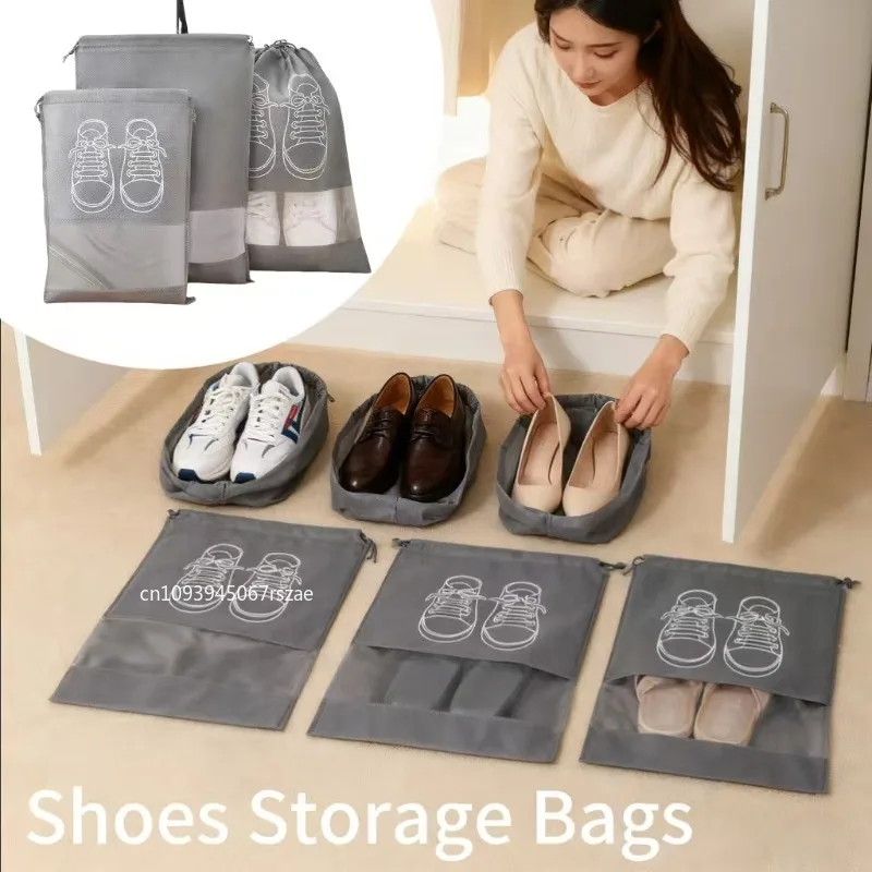 Reusable Non-woven Shoes Storage Organizer Bags Travel Portable Closet Bag Waterproof Pocket Clothing Tranparent Hanging Bag