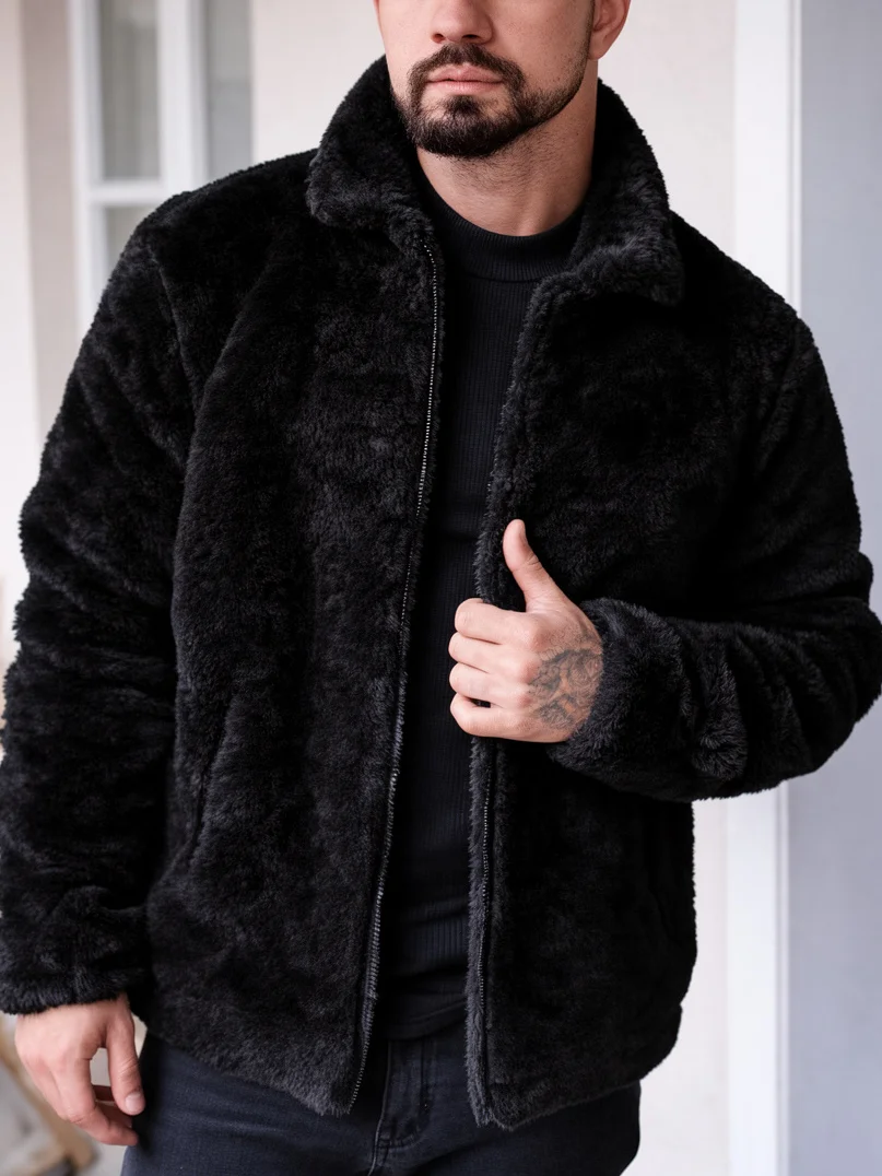 Sherpa Jacket Fleece - Jaket pria gaya Eropa dan Amerika,