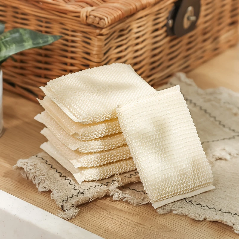 5PCS Bamboo Wood Fiber Dishwashing Cloth Washing Dish Towel Sponge Scrubb Pot Brush Bowlcloth Kitchen Cleaning Rag Wash