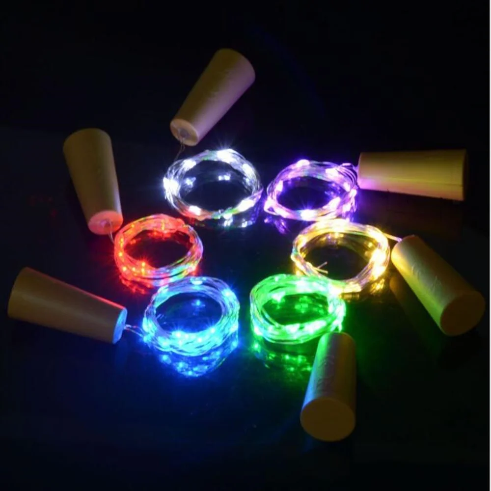 10 pces 1m 2m led string lâmpadas garrafa de vinho rolha luz branca quente azul verde vermelho cortiça em forma para festa de casamento decoração