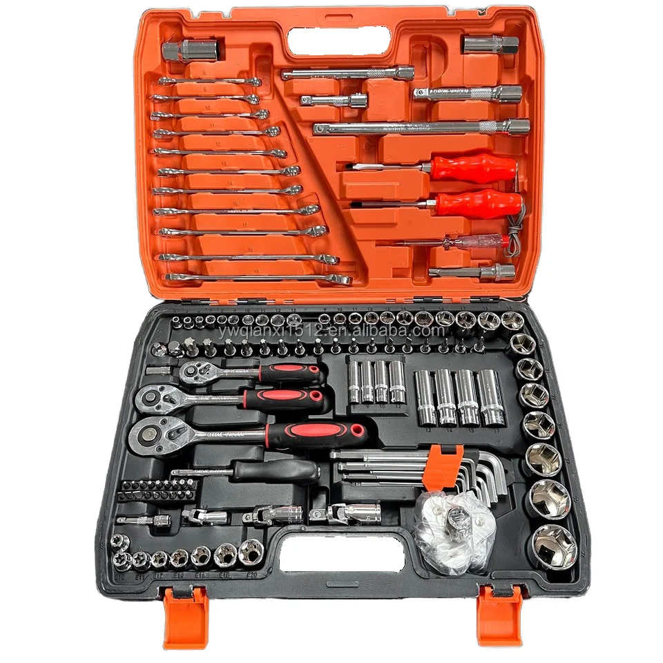 

121-Piece Multifunctional Heavy Duty Stainless Steel Tool Set Full Auto Repair Kit Car Adjustable Height Flat