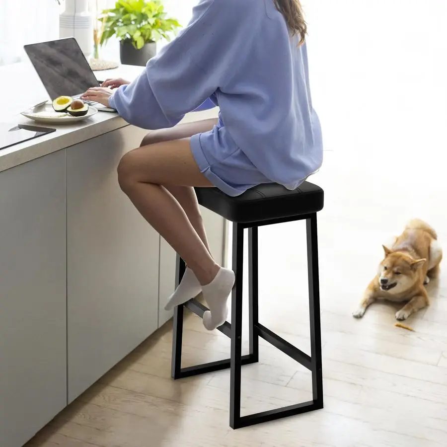 Stool, Kitchen Island Chairs,Counter Height Bar Stools, Modern Synthetic Leather with Stitching, 26 inches high, for Kitchen Fam