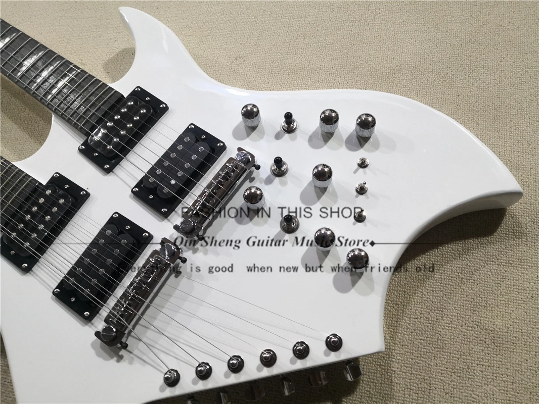 Double Neck Electric Guitar BC White Guitar Mahogany Body Rosewood Fingerboard 12+6 String Guitar Fixed Bridge