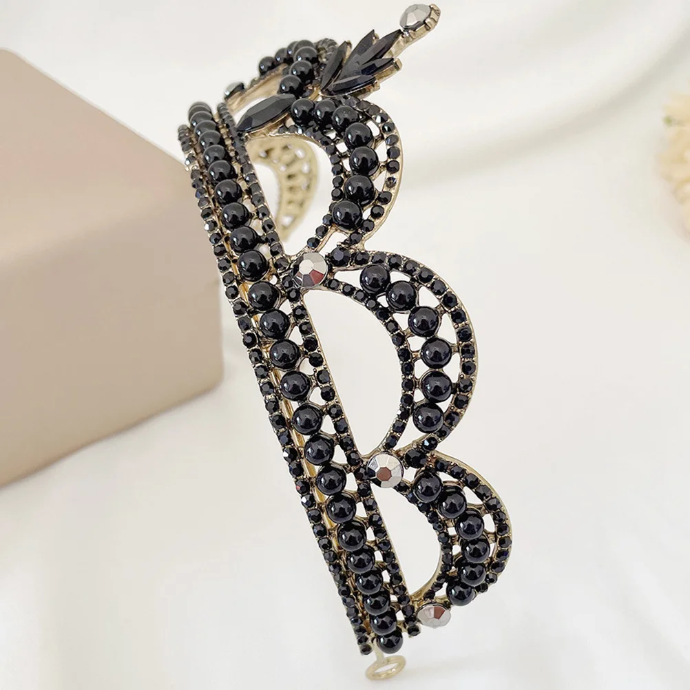 تاج أسود كبير للنساء من حجر الراين تاج الزفاف وغطاء الرأس ومجوهرات الشعر خفيفة الوزن ومتينة #6