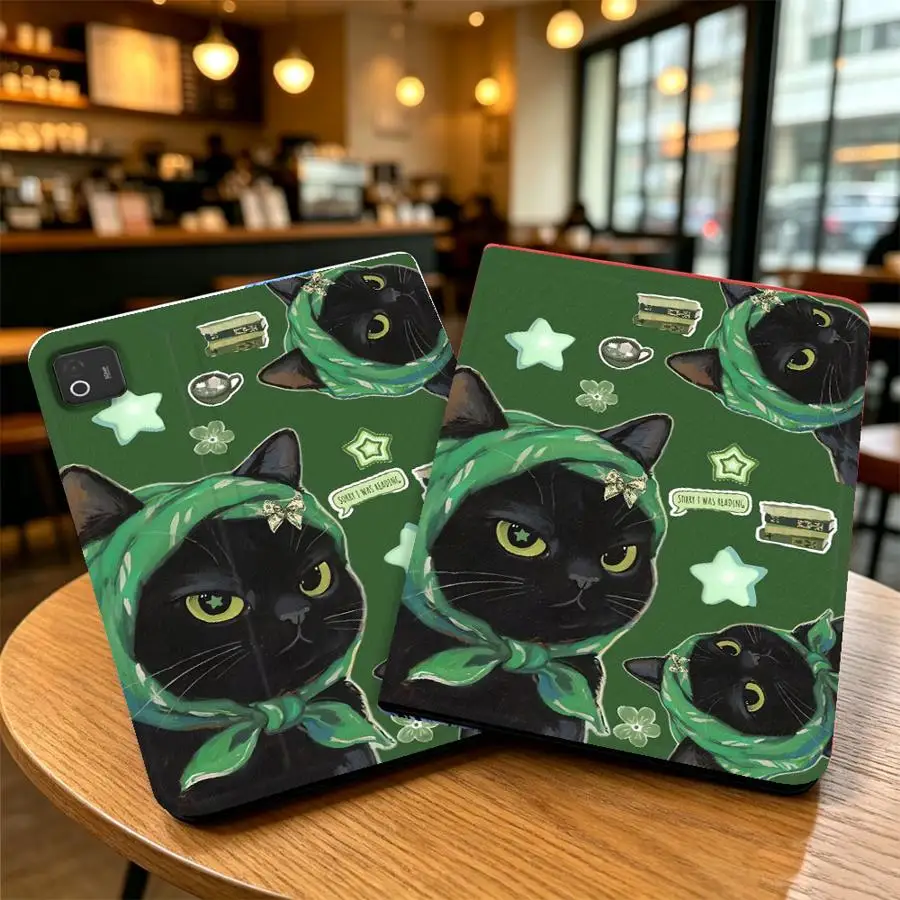 Cute Black Cat With Pencil Holder Case for Xiaomi Redmi Pad SE K Pad 8.8 9.7 12.4 Inch Pad 6s Pro 7 Ultra Pad 5 6 7 8 Pro
