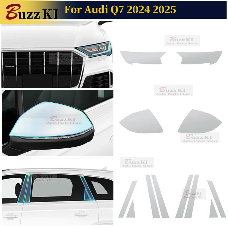 

For Audi Q7 2024 2025 Headlight Rearview Car Repair Film TPU Paint Protection Film Pre-cut PPF Anti-scratch Transparent Black