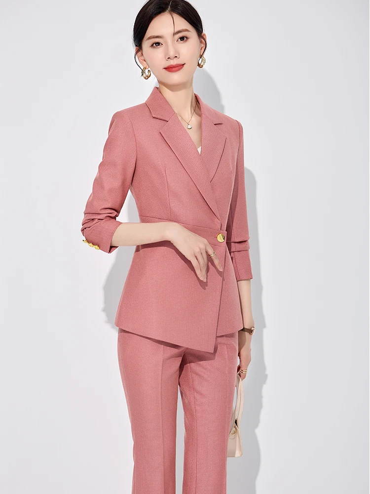 Elegant Blue Black Pink Women Pant Suit 2 Piece Set Office Ladies Female Business Work Wear Formal Blazer Jacket And Trouser