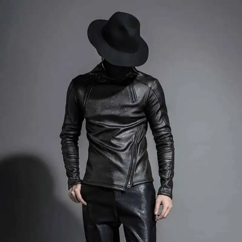 HKSH Autumn Winter New Men Stand Collar Fleece Lining Jacket Pullover Gothic Slim Punk Coat Motorcycle Pu Leather Hoodies HK0969