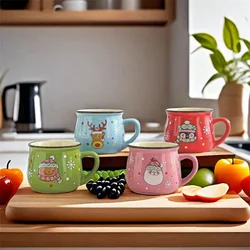 1pc Ceramic Christmas Cartoon Mug Easy To Clean Cute Family Milk Cup Coffee Cup Christmas Gift