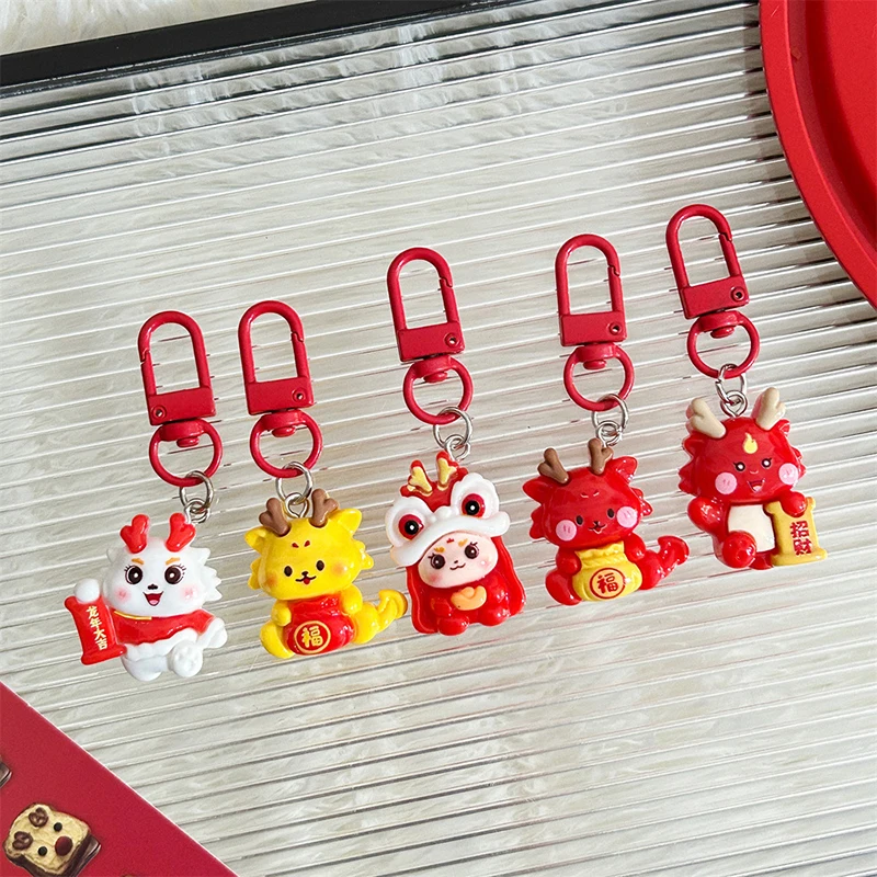 2024 Dragon Year Keychain Cute Cartoon Lucky Dragon Keyring Creative Bag Pendant For Chinese New Year Gifts