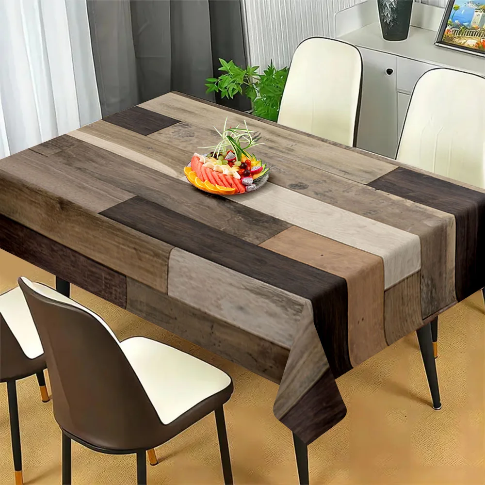 Simple wood-grain pattern rectangular tablecloth, rectangular - 100% polyester, suitable for restaurants, etc.
